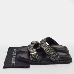 Pre Owned Dior Aqua Size 43 Beige Oblique Jacquard Flat Slides