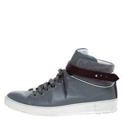 Dior Homme Grey Leather And Tweed Fabric High Top Sneakers Size 43