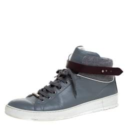 Pre Owned Dior Homme Grey Leather And Tweed Fabric High Top Sneakers Size 43