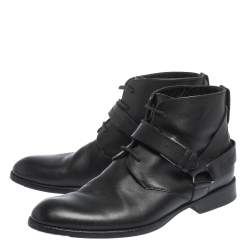 Dior Black Leather Buckle Detail Ankle Boots Size 40.5