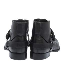 Dior Black Leather Buckle Detail Ankle Boots Size 40.5