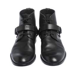 Dior Black Leather Buckle Detail Ankle Boots Size 40.5