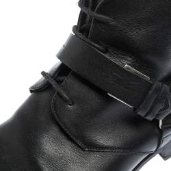 Dior Black Leather Buckle Detail Ankle Boots Size 40.5