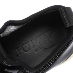 Pre Owned Dior Homme Black Leather And Stretch Knit Lace Up Sneakers Size 39