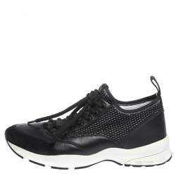 Pre Owned Dior Homme Black Leather And Stretch Knit Lace Up Sneakers Size 39