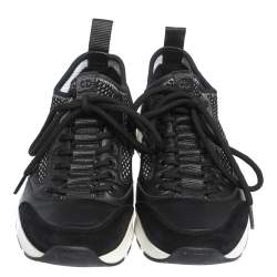 Pre Owned Dior Homme Black Leather And Stretch Knit Lace Up Sneakers Size 39