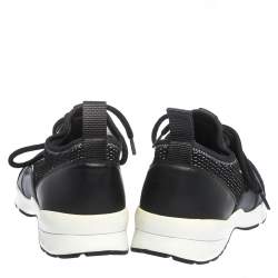 Pre Owned Dior Homme Black Leather And Stretch Knit Lace Up Sneakers Size 39