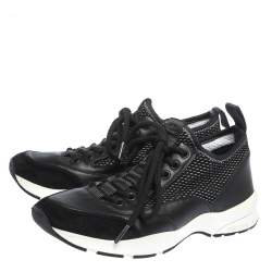 Pre Owned Dior Homme Black Leather And Stretch Knit Lace Up Sneakers Size 39