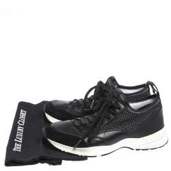 Pre Owned Dior Homme Black Leather And Stretch Knit Lace Up Sneakers Size 39