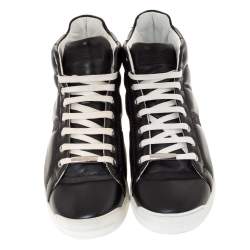 Pre Owned Dior Black Leather Lace High Top Sneakers Size 41