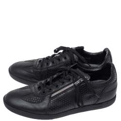 Pre Owned Dior Black Embossed Leather Side Zip Lace Low Top Sneakers Size 44