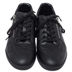 Pre Owned Dior Black Embossed Leather Side Zip Lace Low Top Sneakers Size 44