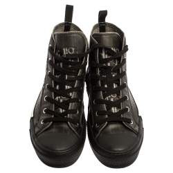 Pre Owned  Dior Black Mesh And PVC Oblique B-23 High Top Sneakers Size 42.5