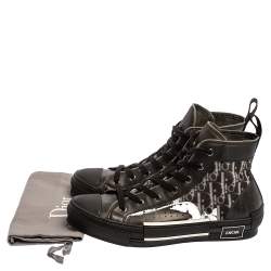 Pre Owned  Dior Black Mesh And PVC Oblique B-23 High Top Sneakers Size 42.5
