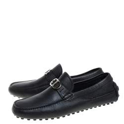 مملوكة مسبقًا Dior Black Leather CD Logo Slip On Loafers Size 43.5