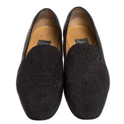 Dior Black Stingray Embossed Leather Vintage Smoking Slippers Size 43.5