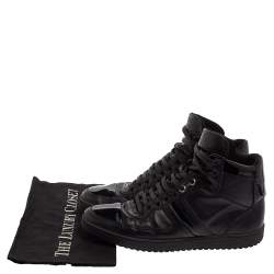 Pre Owned Dior Black Leather And Patent High Top Sneakers Size 40