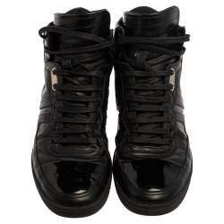 Pre Owned Dior Black Leather And Patent High Top Sneakers Size 40