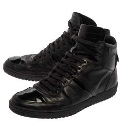 Pre Owned Dior Black Leather And Patent High Top Sneakers Size 40