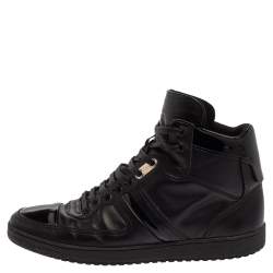 Pre Owned Dior Black Leather And Patent High Top Sneakers Size 40