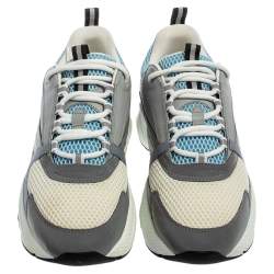 Pre Owned Dior Homme White/Grey/Blue Leather And Mesh Lace Up Sneakers Size 43