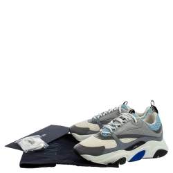 Pre Owned Dior Homme White/Grey/Blue Leather And Mesh Lace Up Sneakers Size 43