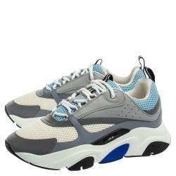 Pre Owned Dior Homme White/Grey/Blue Leather And Mesh Lace Up Sneakers Size 43