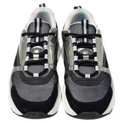 Pre Owned Dior Black/ Silver Mesh And Patent Leather B22 Runner Sneakers Size 44