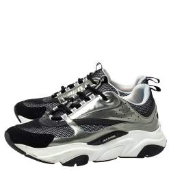 Pre Owned Dior Black/ Silver Mesh And Patent Leather B22 Runner Sneakers Size 44