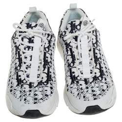 Pre Owned Dior White/Black Oblique Cannage Neoprene And Rubber B24 Low Top Sneakers Size 43