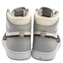 Pre Owned Jordan x Dior Grey/White Leather Air Jordan 1 Retro High Top Sneakers Size 46