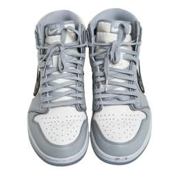 Pre Owned Jordan x Dior Grey/White Leather Air Jordan 1 Retro High Top Sneakers Size 43