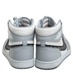 Pre Owned Jordan x Dior Grey/White Leather Air Jordan 1 Retro High Top Sneakers Size 43