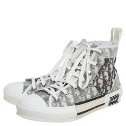 Dior White/Grey Oblique Mesh B23 High Top Sneakers Size 40