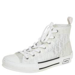 Pre Owned Dior White Oblique Mesh And PVC B23 High Top Sneakers Size 45