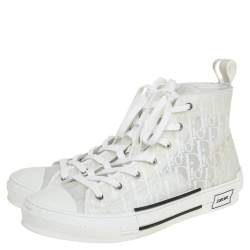 Pre Owned Dior White Oblique Mesh And PVC B23 High Top Sneakers Size 45