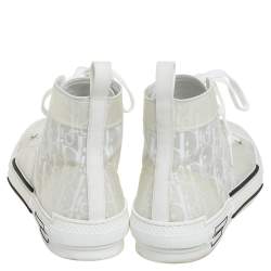 Pre Owned Dior White Oblique Mesh And PVC B23 High Top Sneakers Size 45