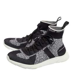 Dior Black/White Perforated Knit Fabric B21 Sock High Top Sneakers Size 42