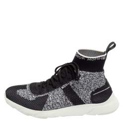 Dior Black/White Perforated Knit Fabric B21 Sock High Top Sneakers Size 42