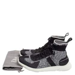 Dior Black/White Perforated Knit Fabric B21 Sock High Top Sneakers Size 42