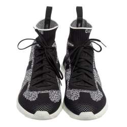 Dior Black/White Perforated Knit Fabric B21 Sock High Top Sneakers Size 42