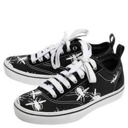 Dior Black/White Bee Print Canvas and Suede Lace Up Sneakers Size 41