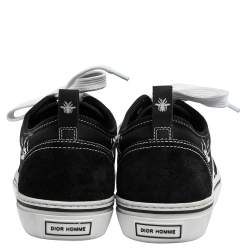 Dior Black/White Bee Print Canvas and Suede Lace Up Sneakers Size 41