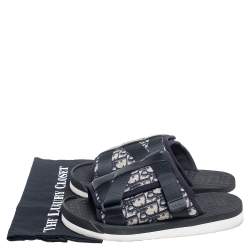Dior Navy Blue Oblique Canvas Alpha Slide Flats Size 42