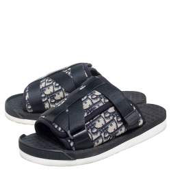 Dior Navy Blue Oblique Canvas Alpha Slide Flats Size 42