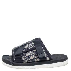 Dior Navy Blue Oblique Canvas Alpha Slide Flats Size 42