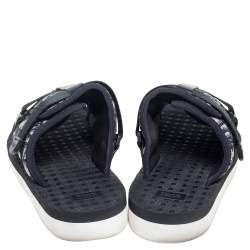 Dior Navy Blue Oblique Canvas Alpha Slide Flats Size 42