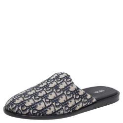 Dior Blue/Beige Oblique Embroidered Canvas Mules Size 42
