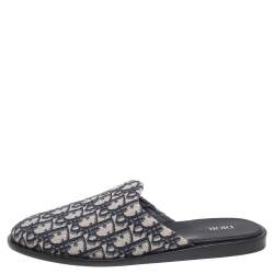 Dior Blue/Beige Oblique Embroidered Canvas Mules Size 42