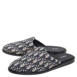 Dior Blue/Beige Oblique Embroidered Canvas Mules Size 42
